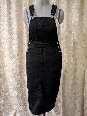 Black Denim Overall Dress - Size XS